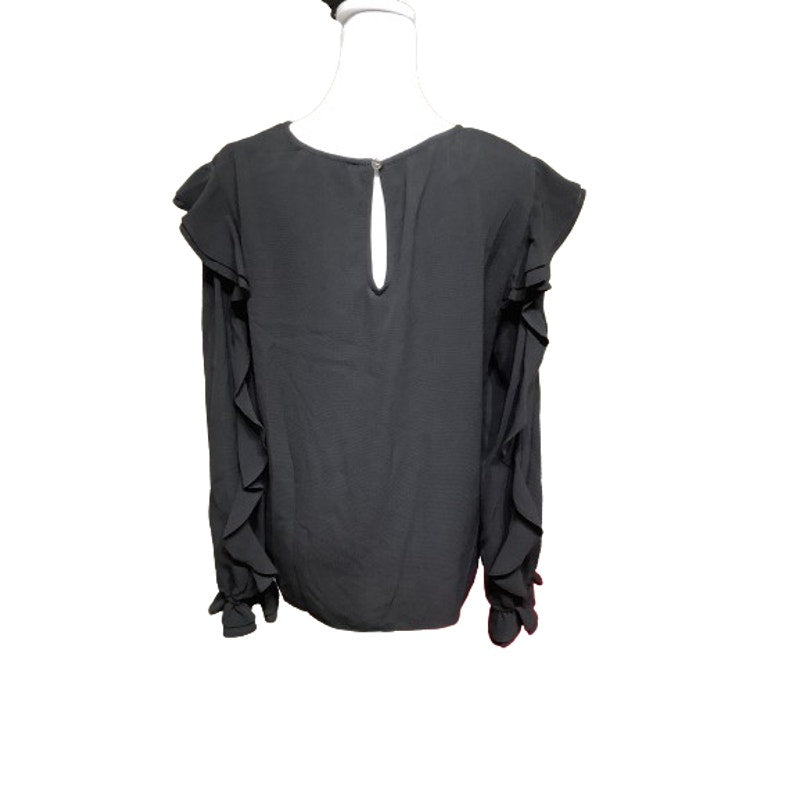 CeCe Black Ruffle Sleeve Long-Sleeve Blouse, Size M Elegant Feminine Chic