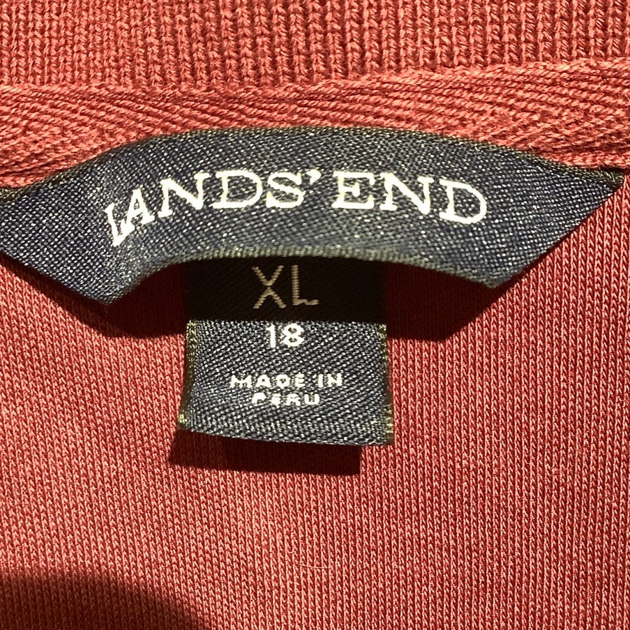 Lands’ End Burgundy Long Sleeve Polo Women’s XL— Casual, Classic, Button Placket