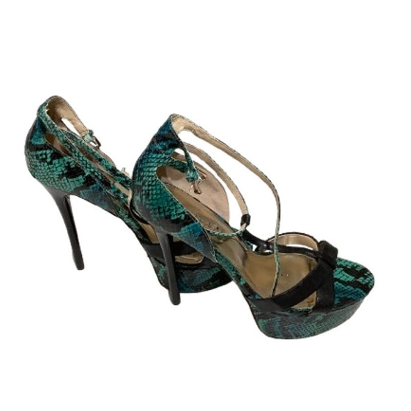ShoeDazzle Green/Black/Blue Snakeskin Heels Size 8 - Statement, Glam, Night Out