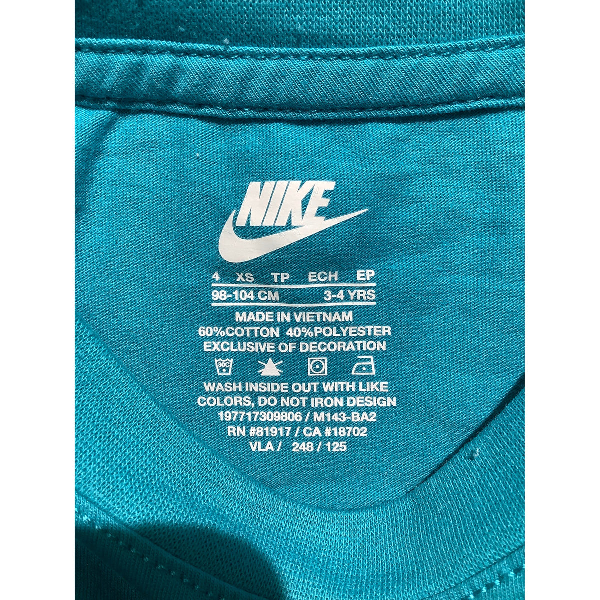 Nike Toddler Boys XS 4 Aqua Blue Crewneck T-Shirt Short Sleeve