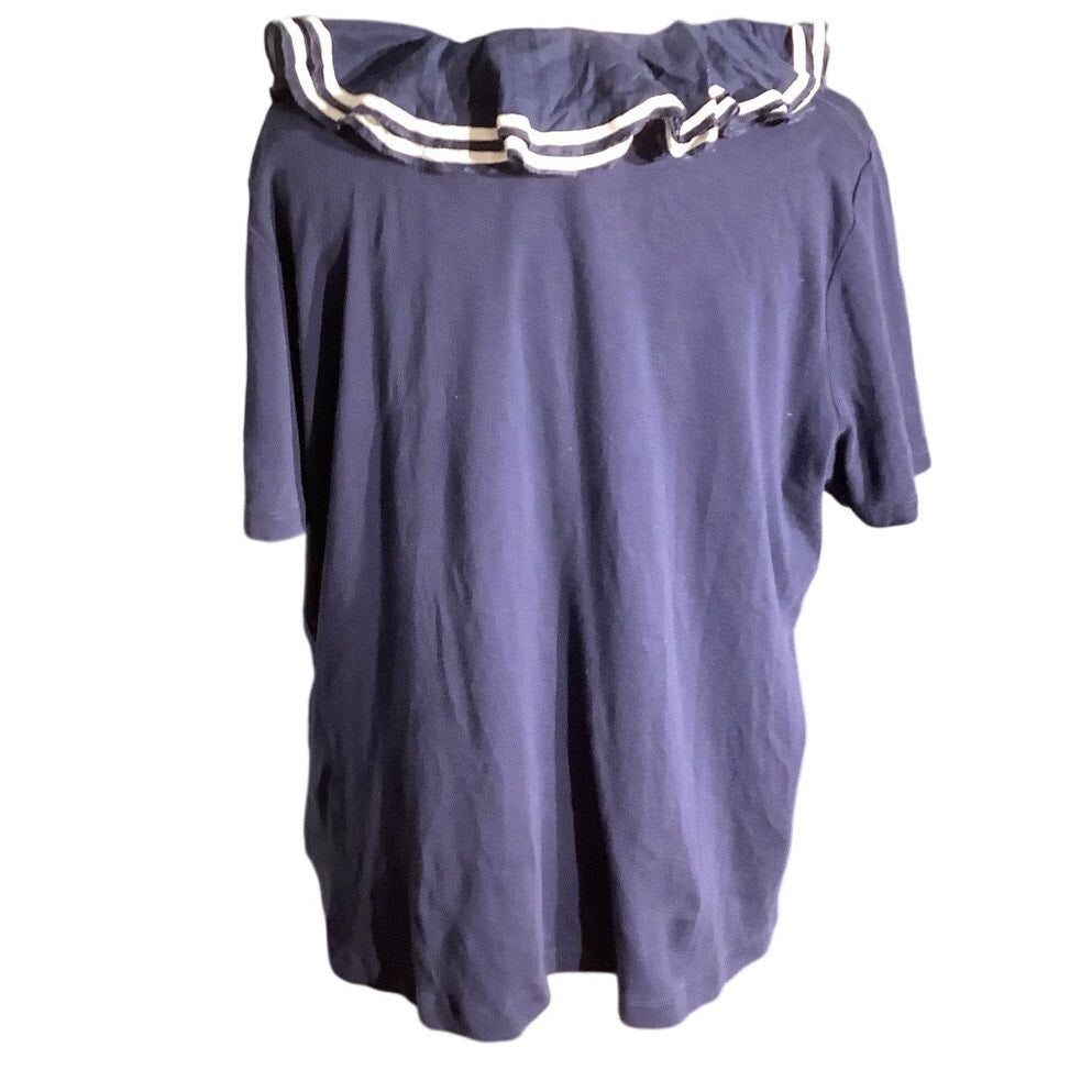 Lauren Ralph Lauren Navy Cotton Blouse Women’s Size 2X –Ruffle, Nautical, Casual