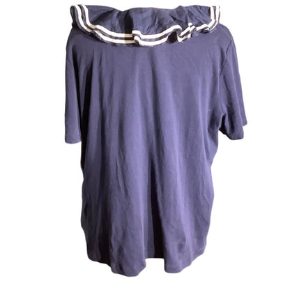 Lauren Ralph Lauren Navy Cotton Blouse Women’s Size 2X –Ruffle, Nautical, Casual