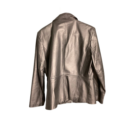 Worthington Women's M Black 100% Leather Full Zip Jacket Classic Collar