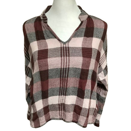 Madewell Women's Plaid Top S Long Sleeve V Neck Cozy Casual Boho Cottagecore