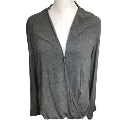 Bella Dahl Small Dark Grey Wrap Front Long Sleeve Top – Minimalist, Cozy, Casual