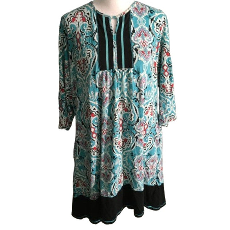 Ellen Tracy Turquoise Paisley Dress Size 1X - Boho, Feminine, Vibrant