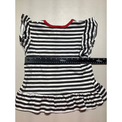 Disney Minnie Mouse White Black Striped Girls 6X — Ruffle Hem, Graphic, Cute
