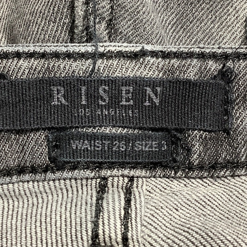 Risen Dark Gray Distressed Flare Jeans Women 26/3 — High Rise, Raw Hem, Y2K