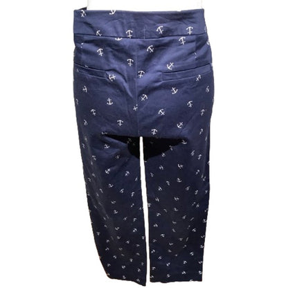 Willi Smith Women's Blue Pants with White Anchor Pattern, Size 8 Nautical Retro