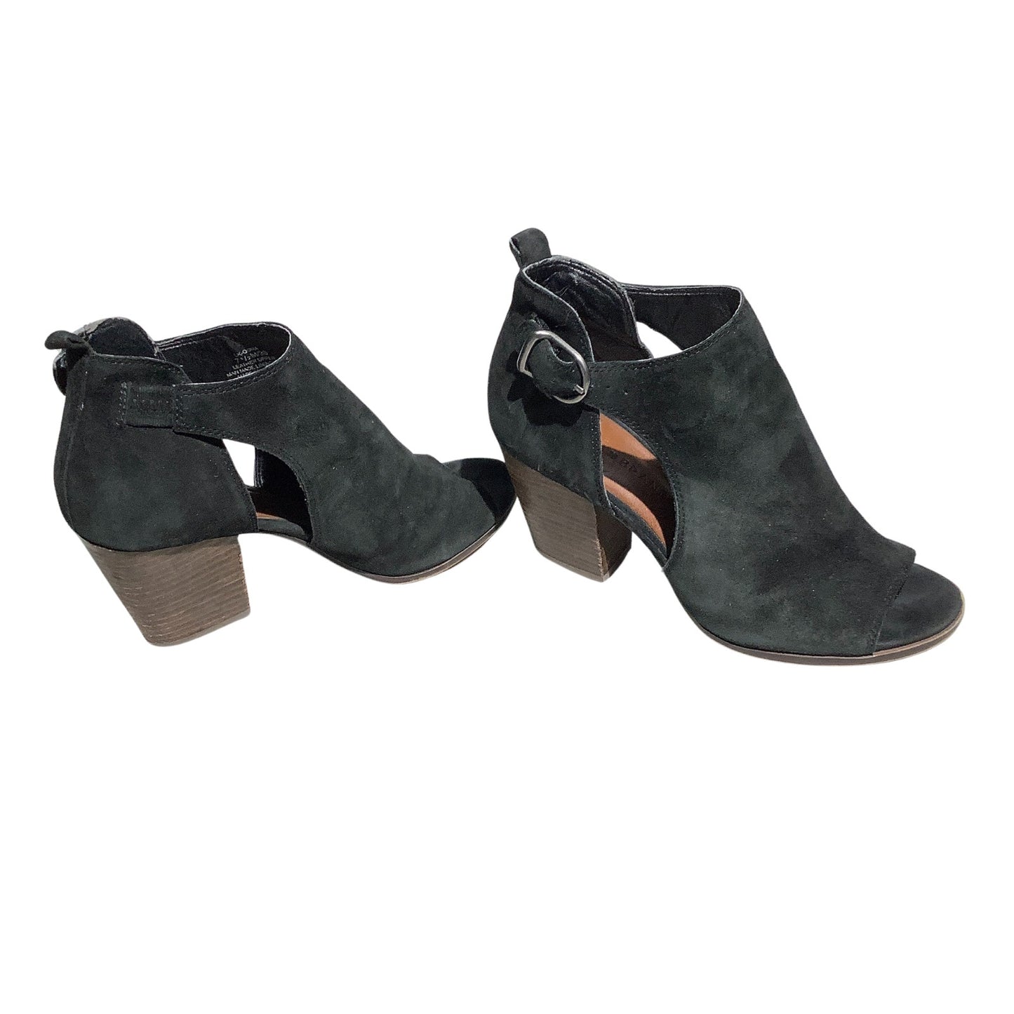 Lucky Brand Oona Suede Peep Toe Booties Women’s Size 7.5M — Black, Heeled, Ankle