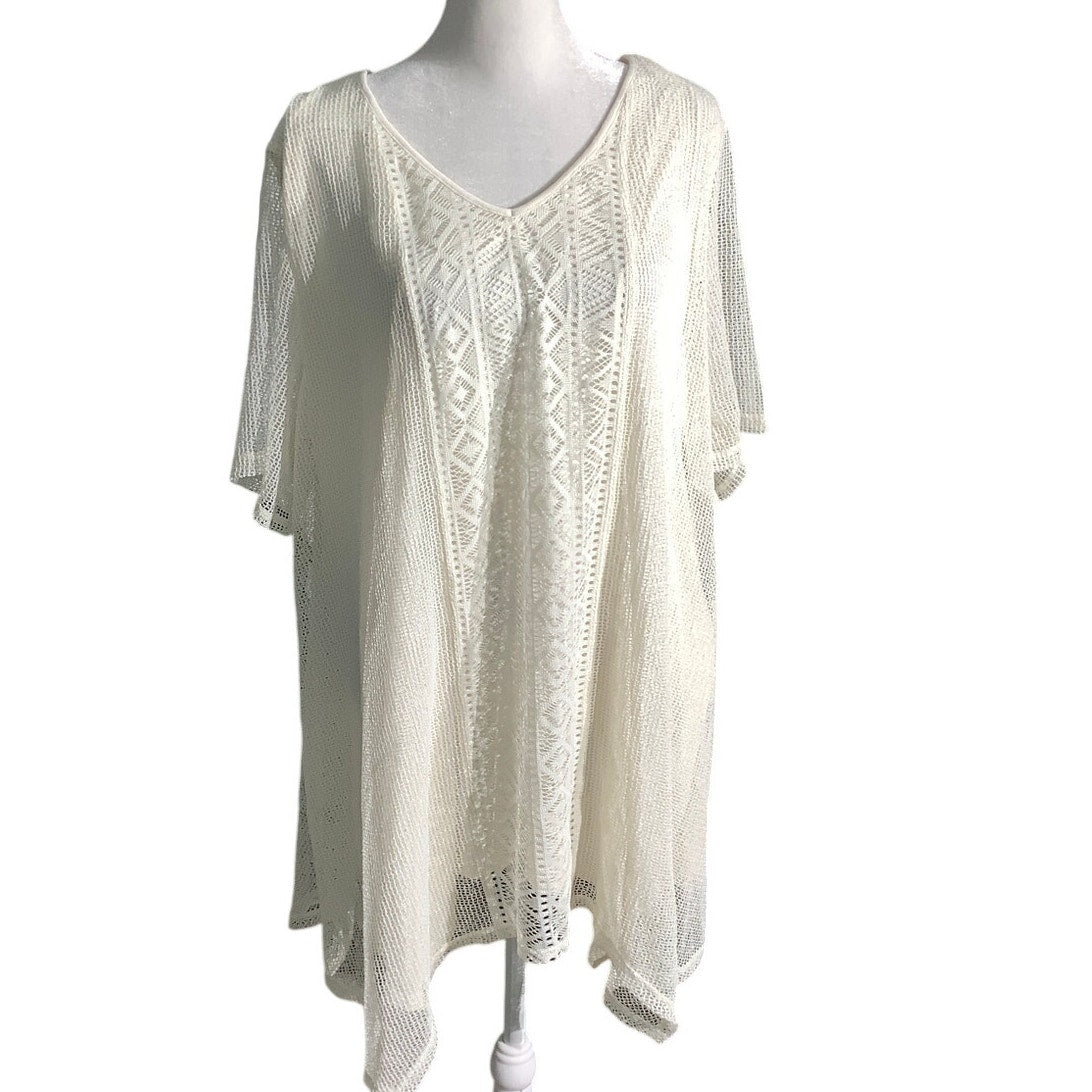 Catherines Crochet Cover-Up, Ivory, Women’s Size 1X — Boho, Beach, Lightweight