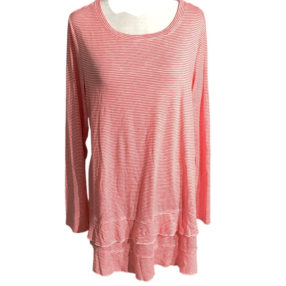 Soft Surroundings Striped Tunic Top Women’s Large — Ruffle Hem, Casual, Boho