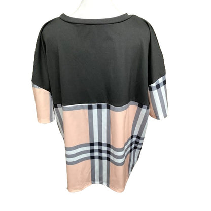 CHICME Black and Plaid Color Block Top, 1XL - Minimalist, Casual, Modern