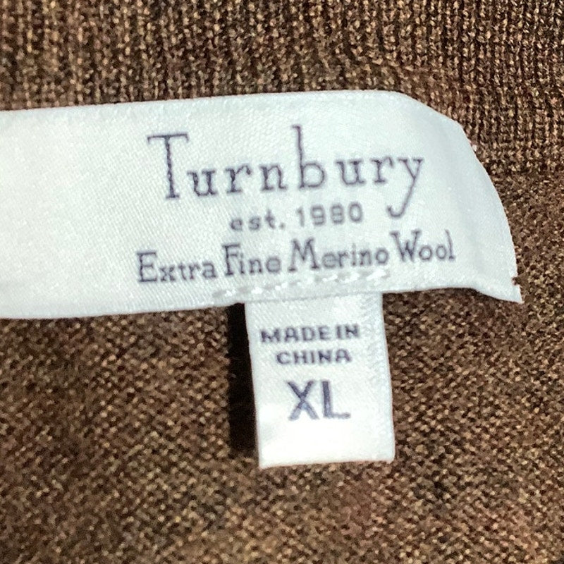 Turnbury Men's Brown Merino Wool Sweater, Size XL – Classic, Minimalist, Cozy