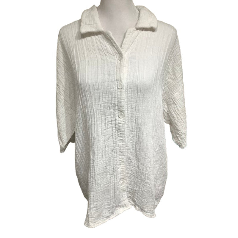 SABO Thick Cotton Gauzy Button-Up Top, Size XL – Minimalist, Relaxed, Boho