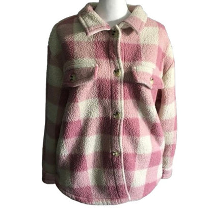 Aeropostale Pink Plaid Fleece Shacket Size XS - Cozy, Casual, Cottagecore
