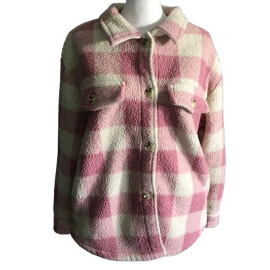 Aeropostale Pink Plaid Fleece Shacket Size XS - Cozy, Casual, Cottagecore