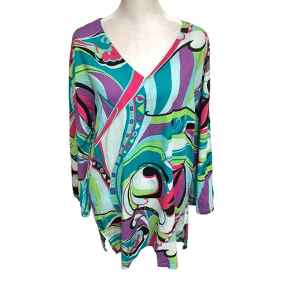 Tracy Negoshian XL Multicolor Long Sleeve Blouse - Artistic, Bold, Creative