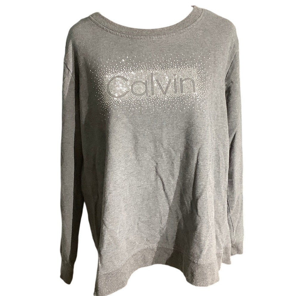 Calvin Klein Gray Rhinestone Logo Sweater Women’s XL — Y2K, Glam, Athleisure