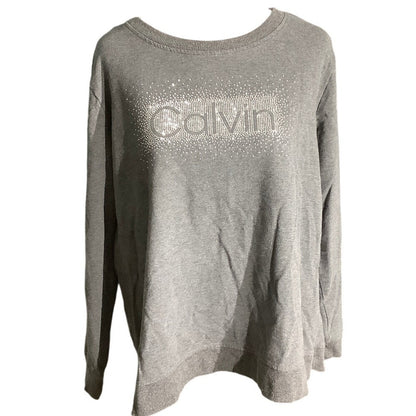 Calvin Klein Gray Rhinestone Logo Sweater Women’s XL — Y2K, Glam, Athleisure