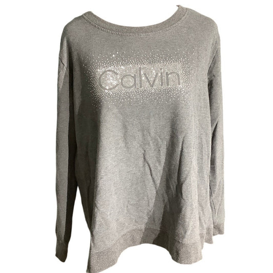 Calvin Klein Gray Rhinestone Logo Sweater Women’s XL — Y2K, Glam, Athleisure