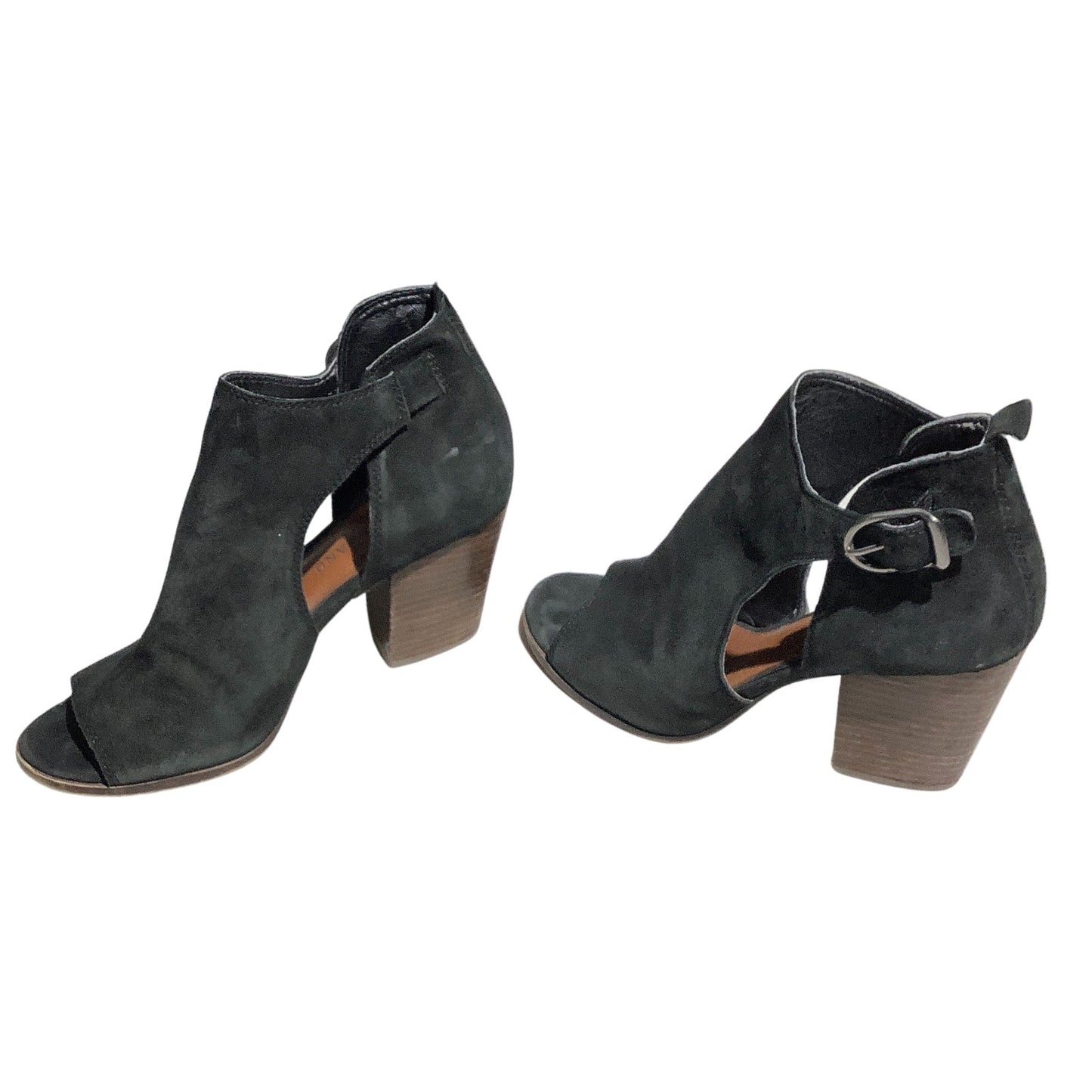 Lucky Brand Oona Suede Peep Toe Booties Women’s Size 7.5M — Black, Heeled, Ankle