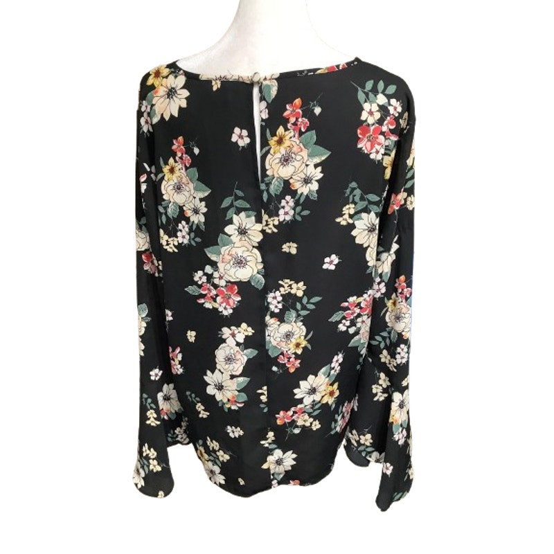 Vince Camuto Black Floral Top, Size Large - Feminine, Boho, Chic