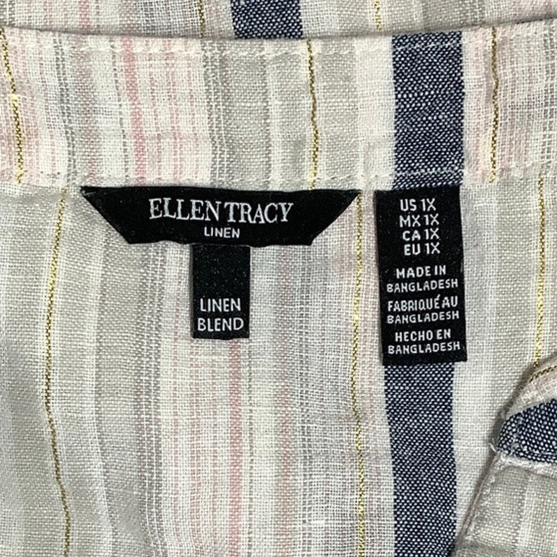 Ellen Tracy Linen Blend Striped Top, Size 1X - Coastal, Feminine, Casual