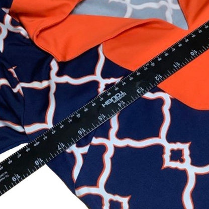 Tracy Negoshian Dress S Navy Orange White Geometric Pattern V-Neck