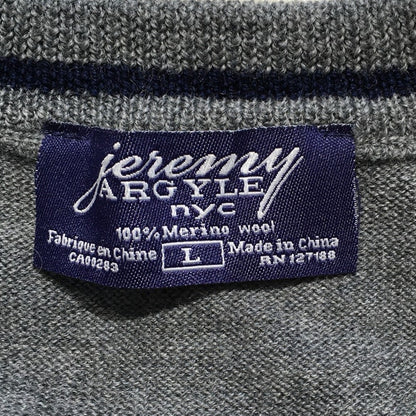 Jeremy Argyle Gray V-Neck Sweater Size L - Minimalist, Classic, Preppy