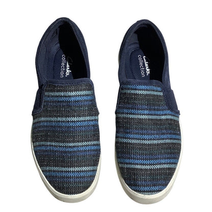 Clarks Layton Striped Slip-On Sneakers Women’s 7.5 — Casual, Travel, Coastal