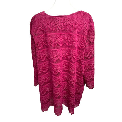 Catherines Pink Lace 3/4 Sleeve Top, Size 3X, Feminine, Boho, Romantic