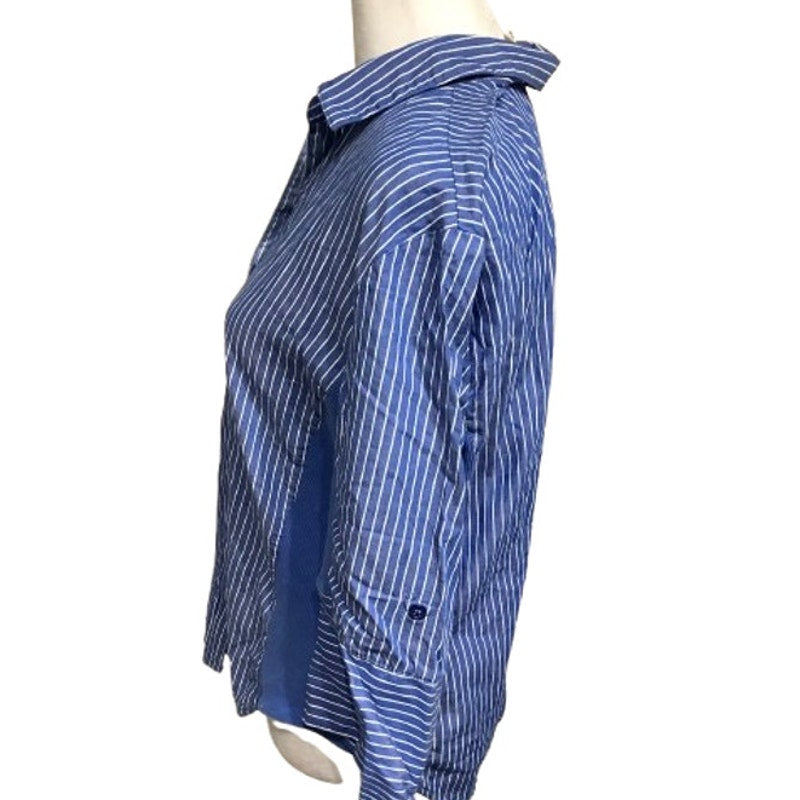 Hester and Orchard Blue and White Striped Button-Up Shirt XL Preppy, Casual