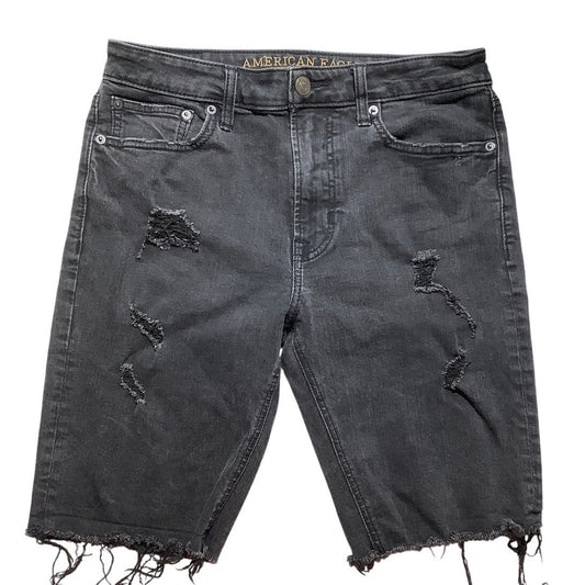 American Eagle Black Denim Shorts Men’s 32 –Distressed, Frayed Hem, Extreme Flex
