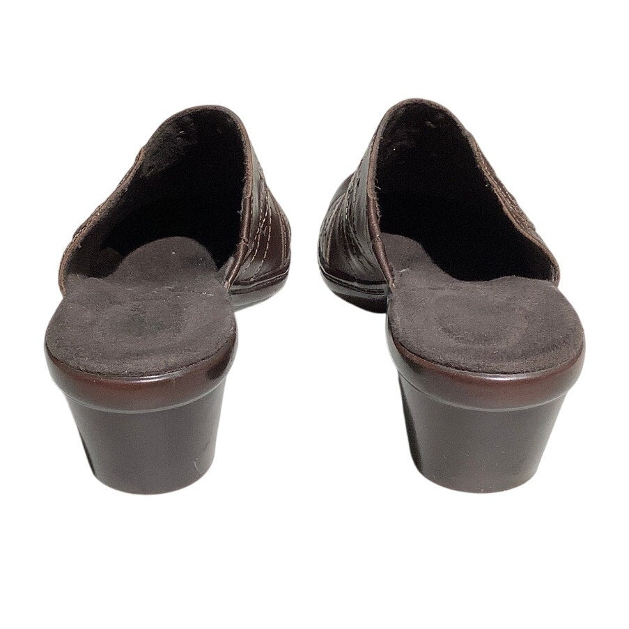 Clarks Leather Slip-On Heeled Mules Women’s 9M – Brown, Comfort, Everyday Wear