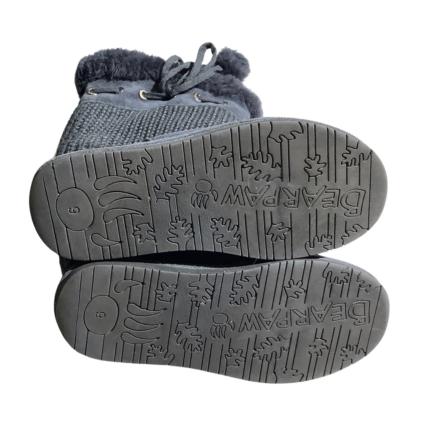 Bearpaw Gray Suede Knit Tall Boots Women’s 9 — Cozy, Winter, Fur-Lined