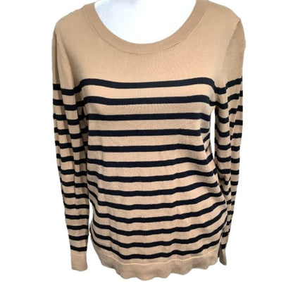 J.Crew Brown & Black Striped Cotton Sweater Size M | Preppy, Minimalist, Classic