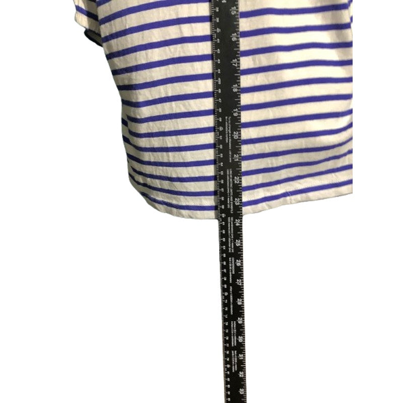 J.Crew White Blue Striped T-Shirt Women’s Large – Nautical, Casual, Relaxed Fit