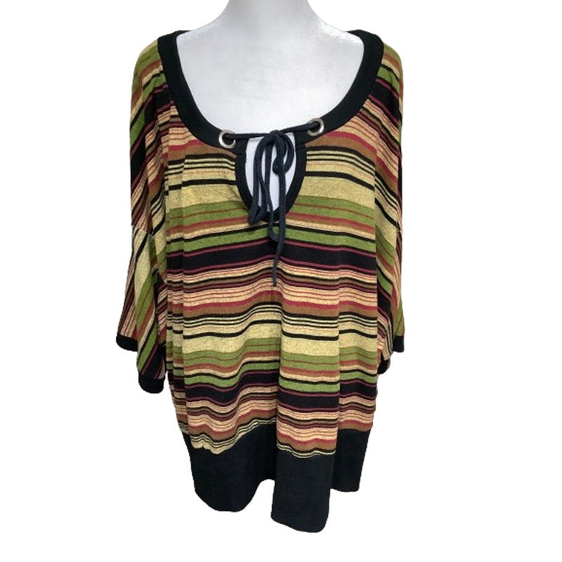 Gold Flava Plus Size 32 Black/Green/Yellow 3/4 Sleeve Top - Boho, Retro, Statement