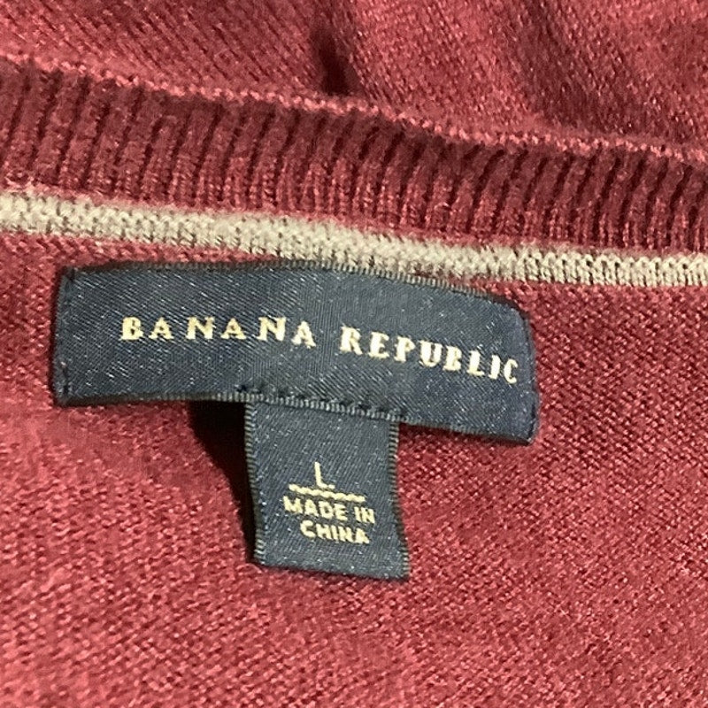 Banana Republic Men's Maroon Silk Cashmere V-Neck Sweater L - Classic, Preppy