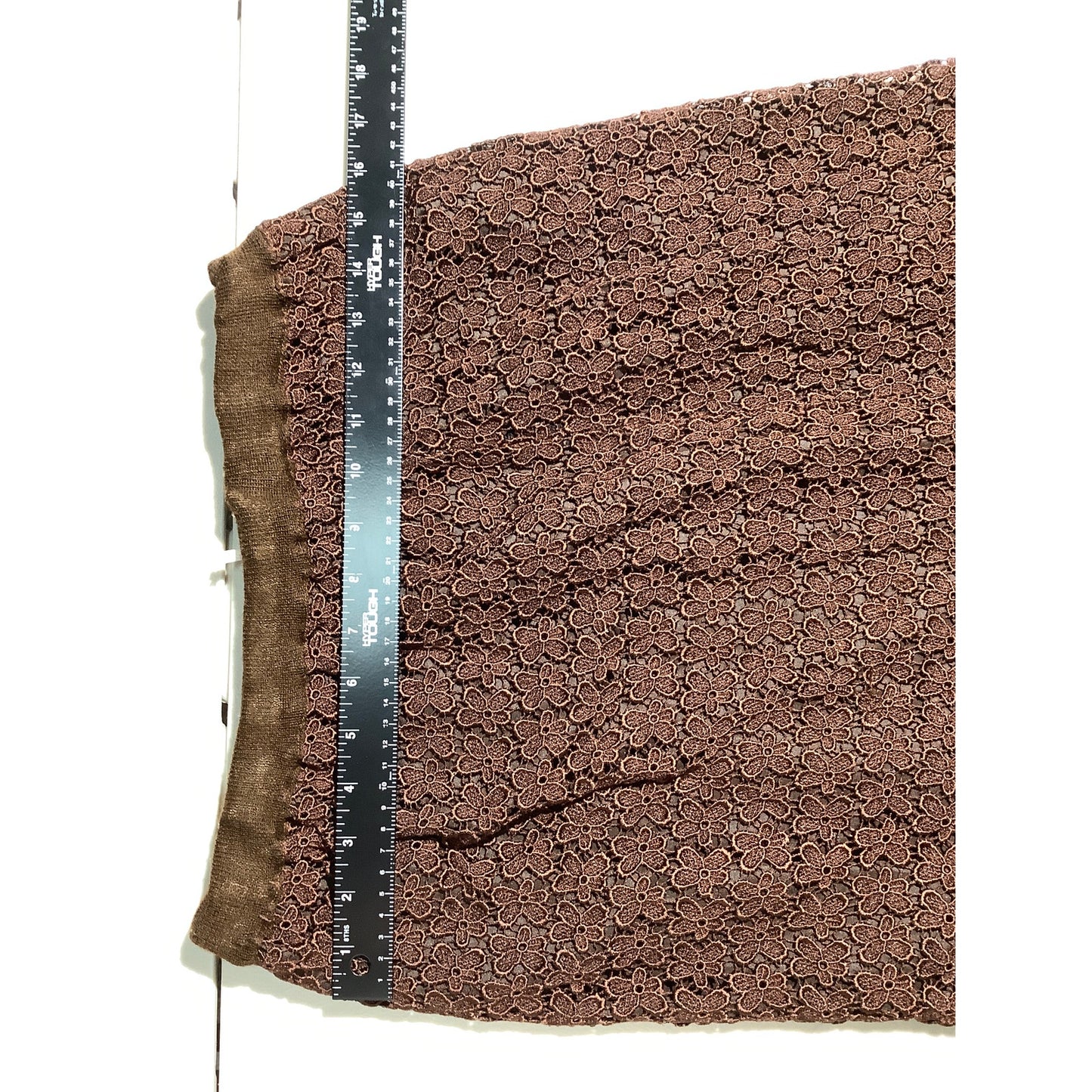 Brown Floral Lace Midi Skirt Women’s — Lined, Drawstring Waist, Elegant