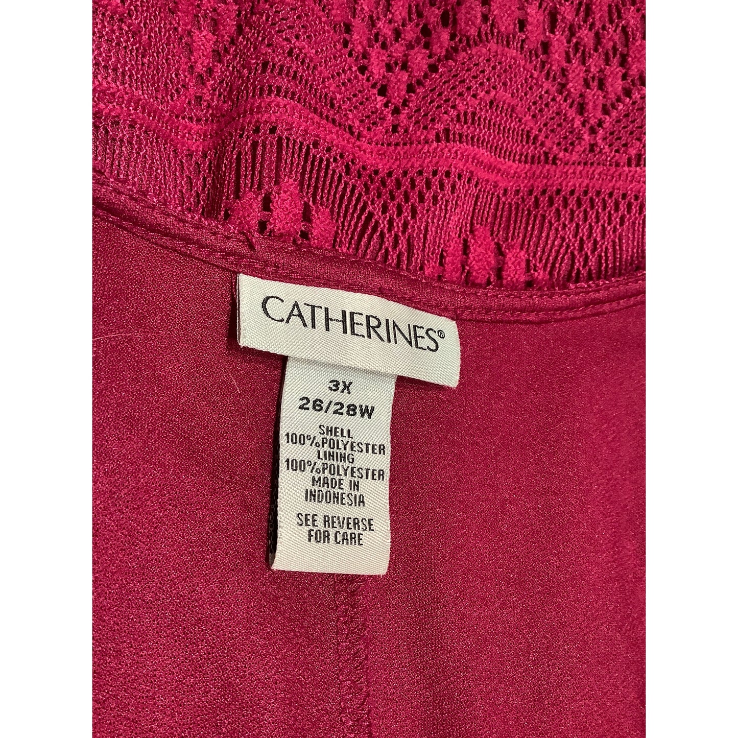 Catherines Pink Lace 3/4 Sleeve Top, Size 3X, Feminine, Boho, Romantic