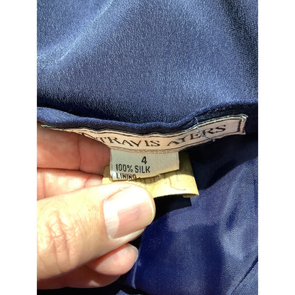Travis Ayers Navy Blue Silk Dress Slacks Women 4 — Luxury, Classic, Formal