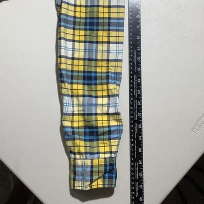 American Eagle Men's L Yellow Blue White Plaid Seriously Soft Button Up