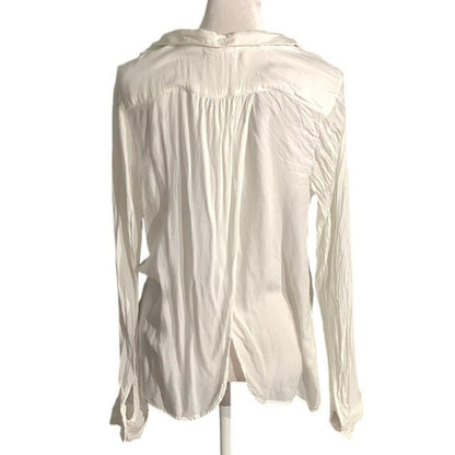 Bella Dahl White Button Front Blouse Women M — Collared, Open Back, Lightweight