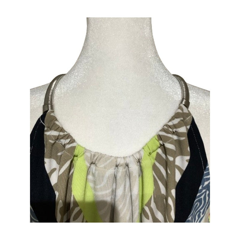 Alfani Women's Sleeveless Top, Size M, Boho, Tropical, Geometric, Lime/Blue/Tan