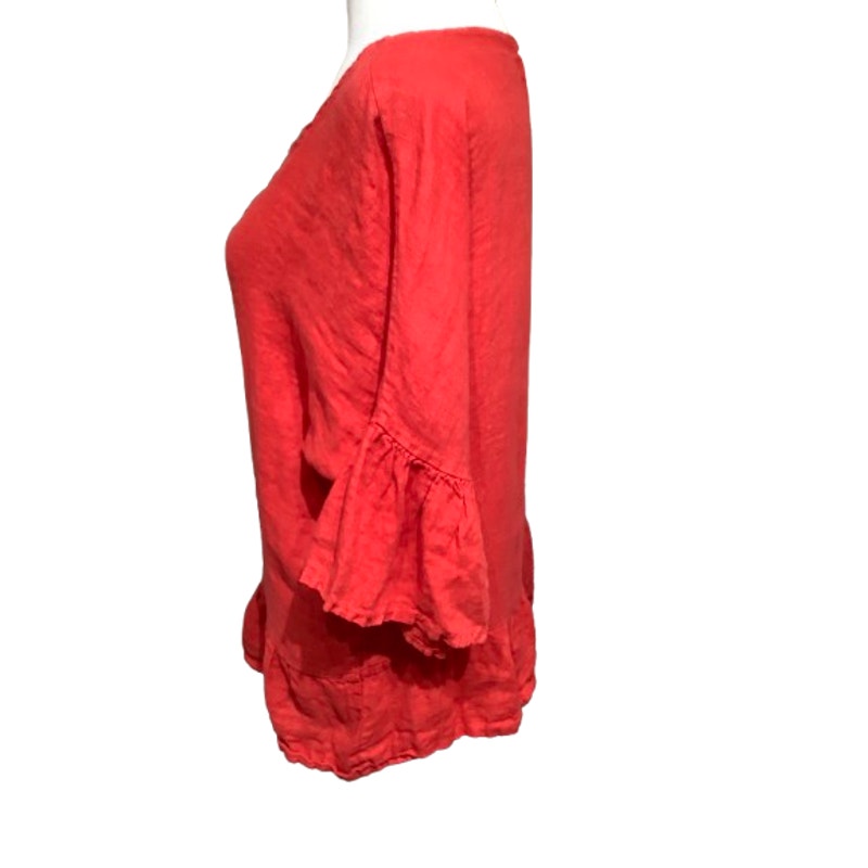 Valentina Naldi Red Linen Top, Size S - Boho, Feminine, Natural Chic