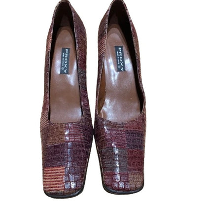 VTG Proxy Brown and Maroon Textured Heels 7.5 Witchy Grannycore 70s 80s