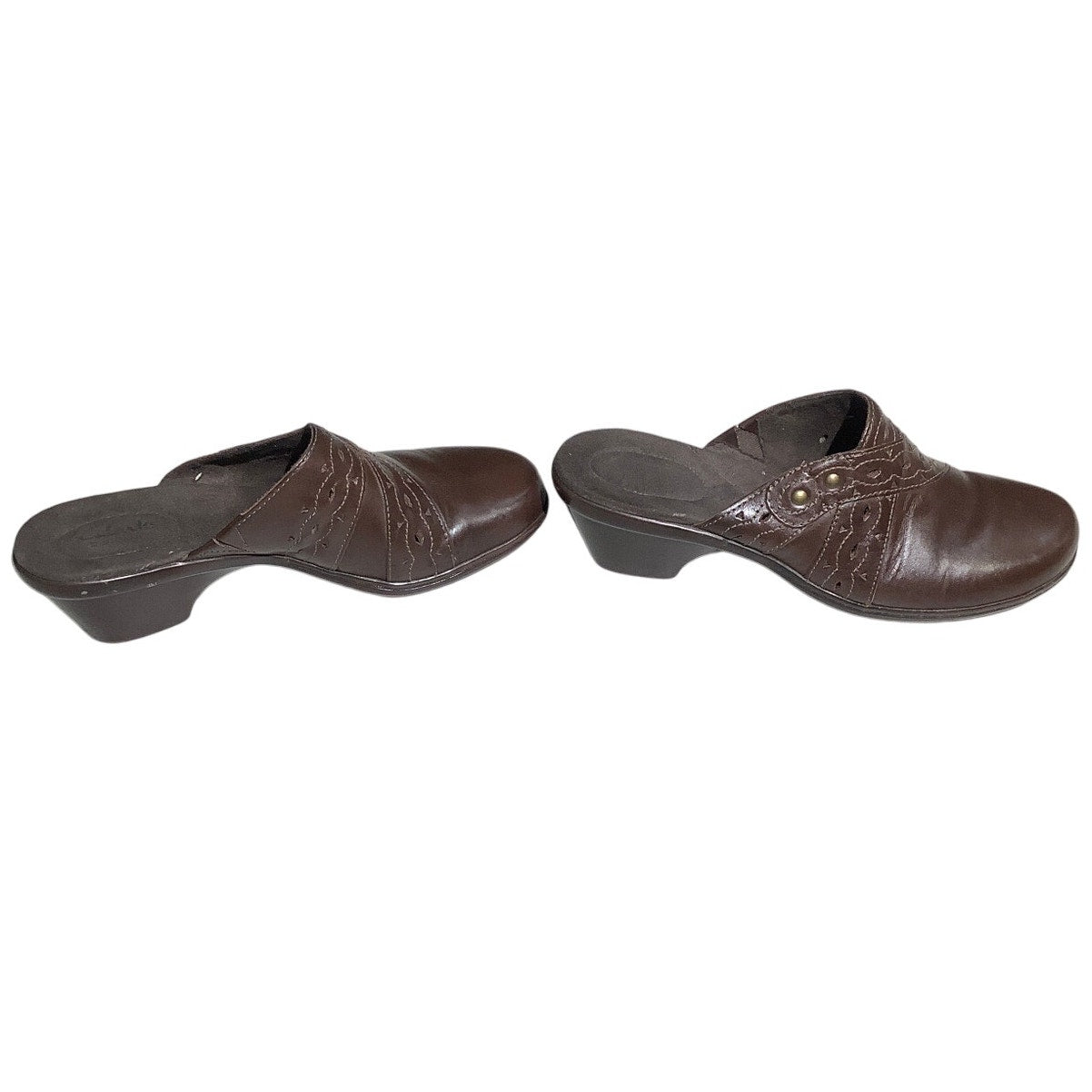 Clarks Leather Slip-On Heeled Mules Women’s 9M – Brown, Comfort, Everyday Wear