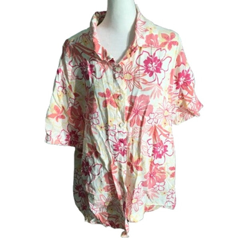 Hot Cotton Woman Floral Linen Shirt Size 1X – Cottagecore, Coastal, Summer